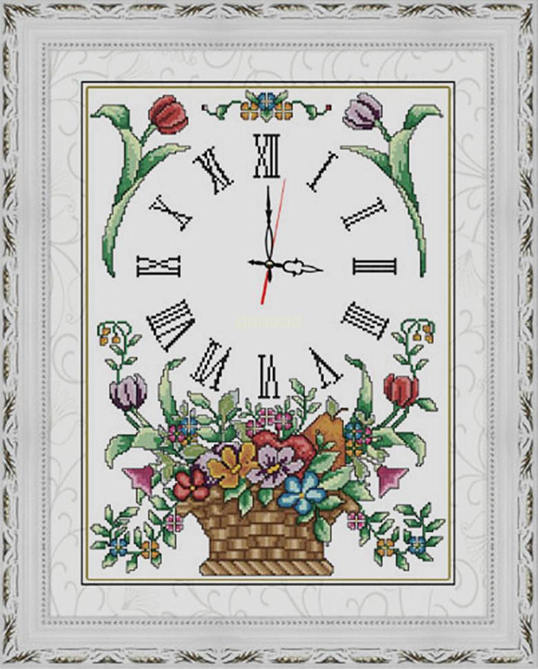 包邮手工十字绣成品 花篮繁花似锦钟表十字绣花卉已绣好的