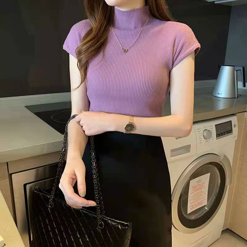 Half high collar women's thin sleeveless sweater in spring and summer