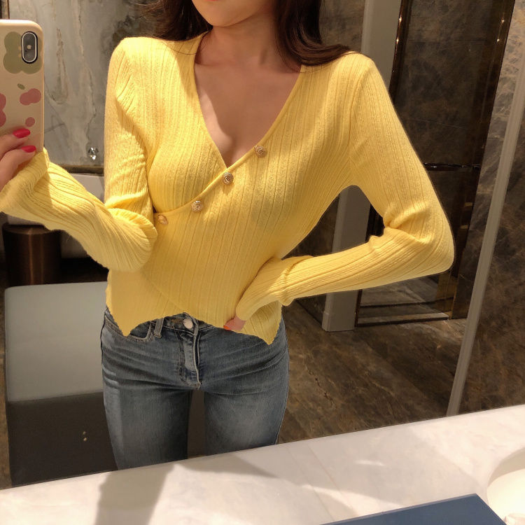 A sense of care machine design women's minority cross top slim collar sweater bottomed sweater new women