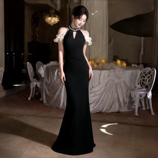 黑色宴会晚礼服裙2026新款轻奢小众高端鱼尾气质主持人绝美高级感