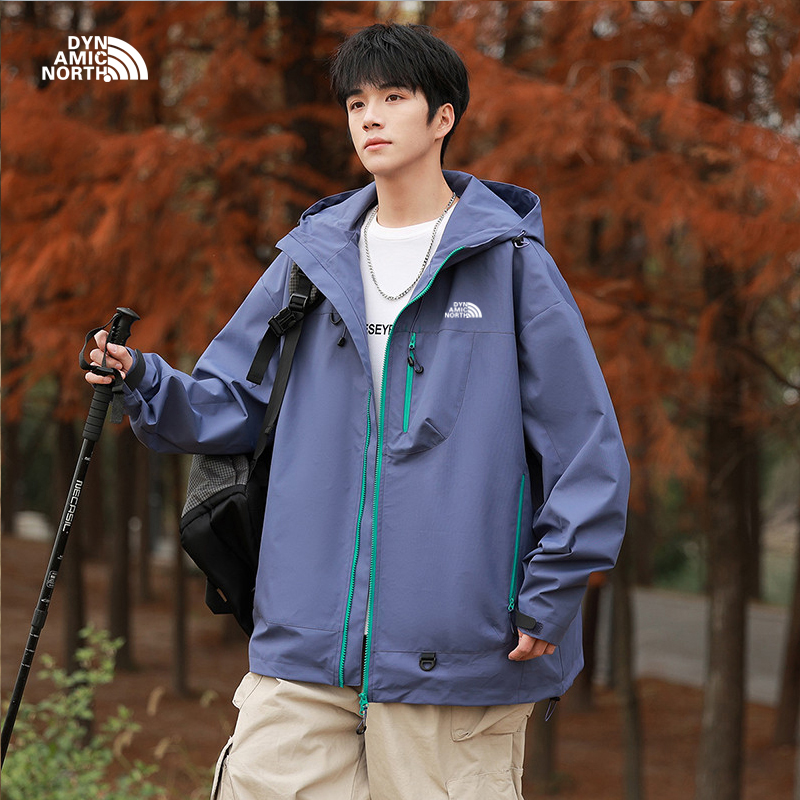 动感北面薄款情侣冲锋衣连帽防水防风青年时尚户外夹克男