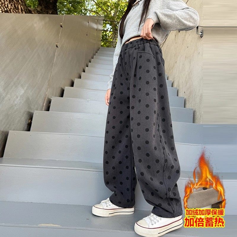 女童弯刀裤秋冬加绒加厚保暖长裤