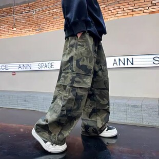 儿童秋装 2025新款 长裤 直筒裤 男童春秋工装 中大童宽松炸街迷彩裤 裤