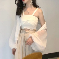 Mùa hè phong cách Han khí chất sang trọng xuyên qua phần ngắn mặc bên trong áo vest dệt kim - Áo ba lỗ áo ống