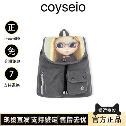 【官方正品】韩国coyseio背包女卡通娃娃数码印花复古休闲双肩包