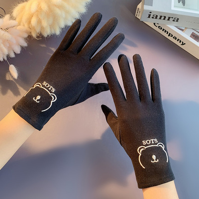 女款棉布长二指防晒手套骑行开车