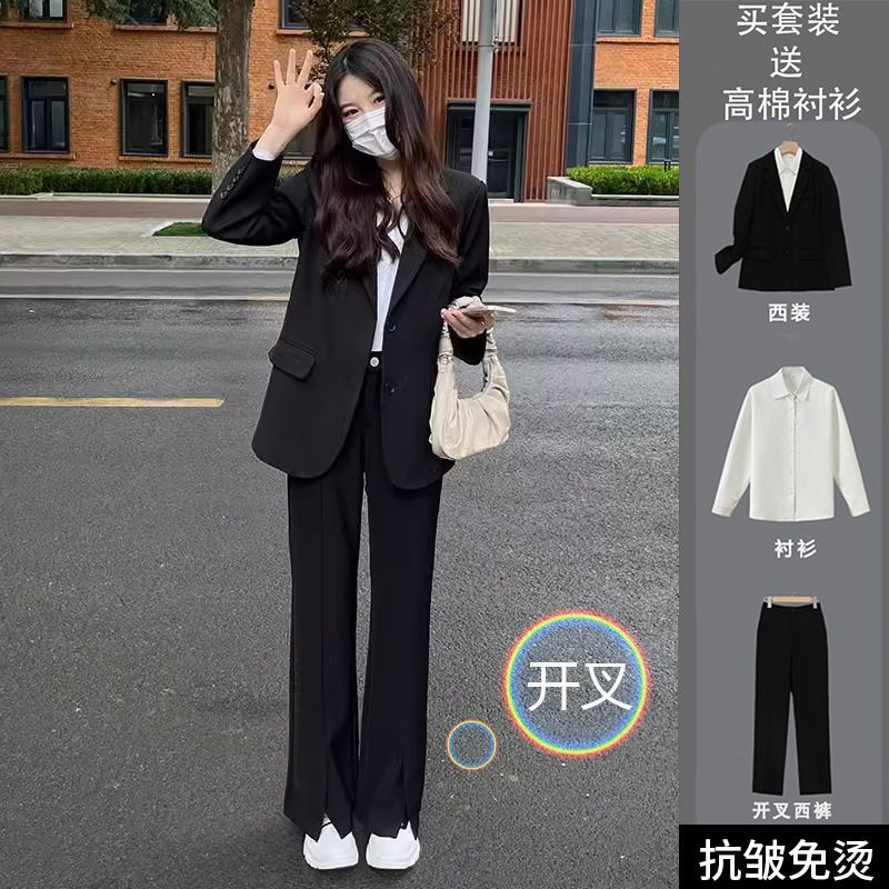 高端公务员工作服黑色西装套装女大学生答辩教资面试西服职业正装