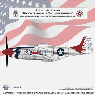 雷鸟飞行队涂装 星河G48017 Mustang野马 51D 及美国建国200纪念