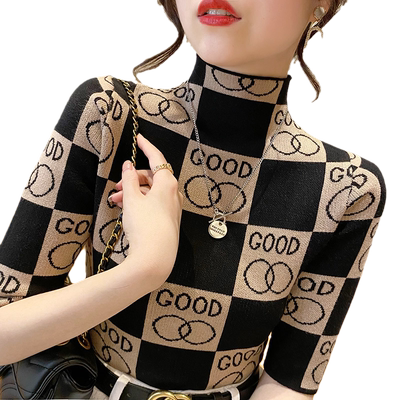 半高领中袖针织衫女洋气打底衫