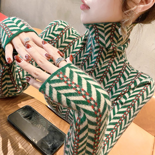 爆款 洋气2025年新款 女士内搭 时髦时尚 圣诞绿色高领毛衣女打底衫