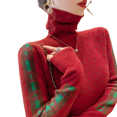 红色高领时髦毛衣洋气打底衫