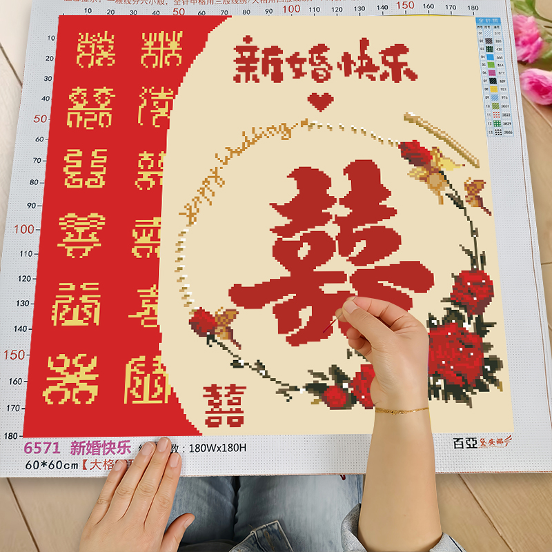 新婚快乐十字绣2025新款客厅卧室结婚送礼自己线绣简单刺绣挂画