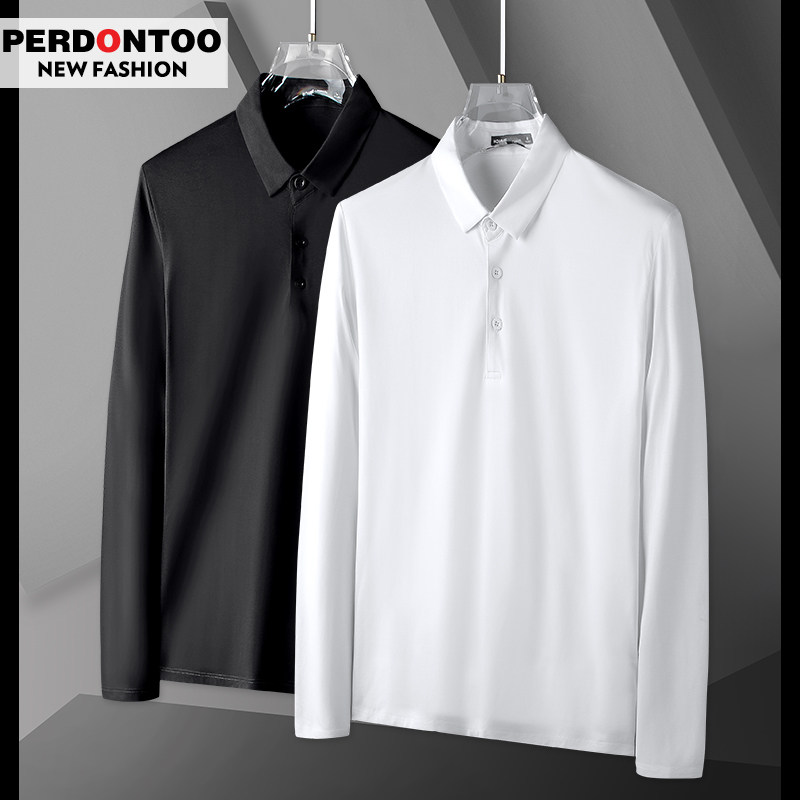 莫代尔POLO衫男商务休闲宽松长袖T恤2025春夏季新款纯色翻领上衣,男装,Polo衫,淘宝优惠券,粉丝福利购,淘宝优惠卷