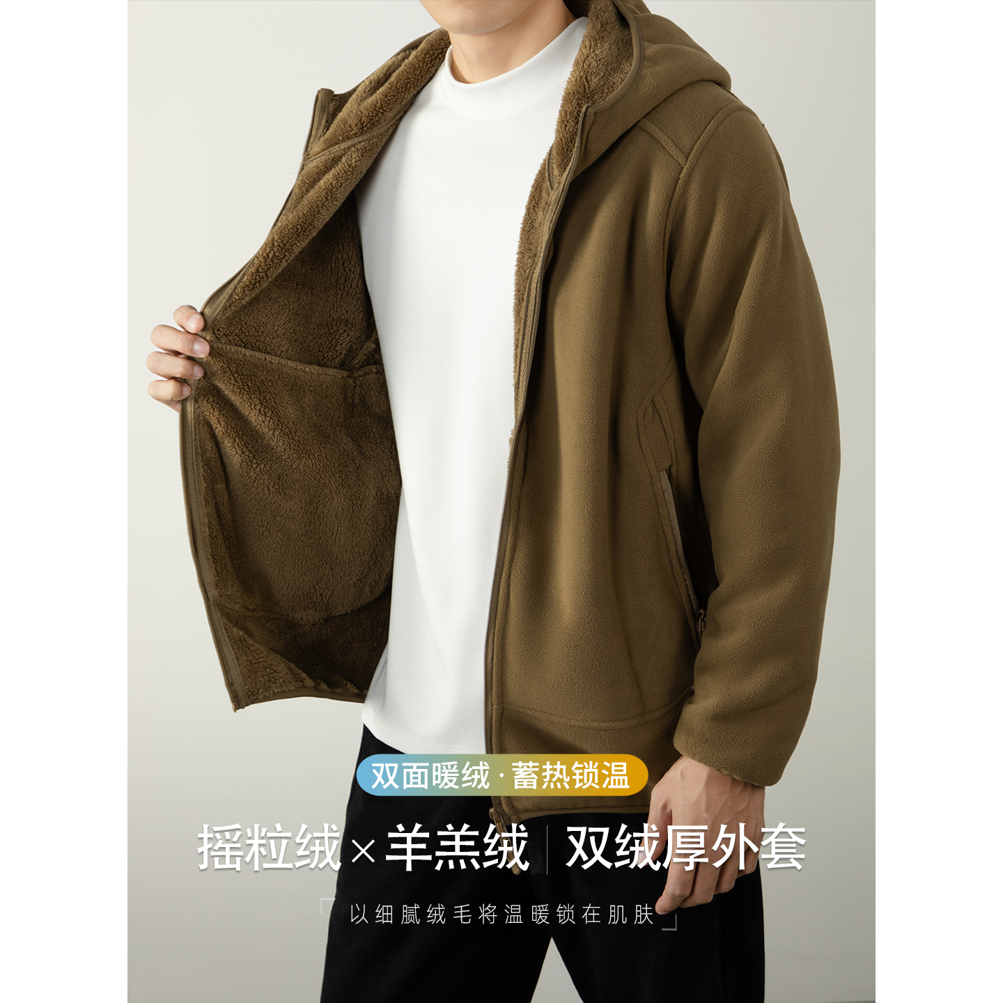 摇粒绒+羊羔绒加厚冬季外套男