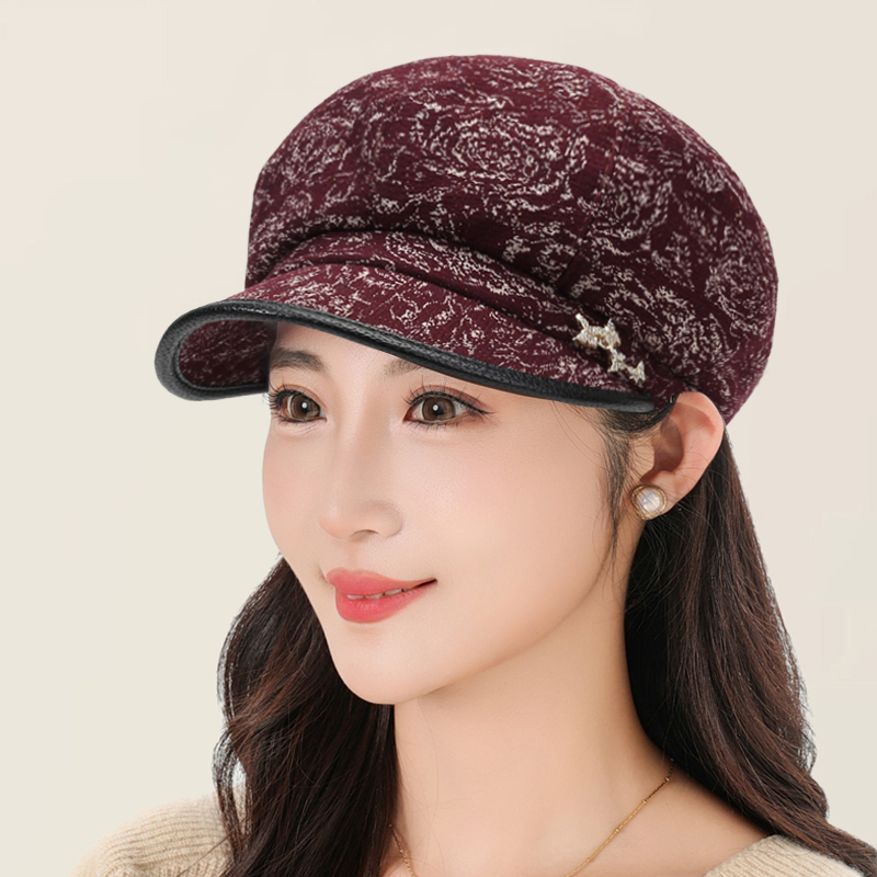 贝雷帽女秋冬季厚款八角帽