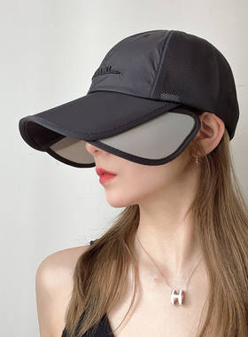 新款可伸缩棒球帽女防晒防紫外线遮阳帽骑行速干网眼鸭舌帽子