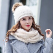 保暖韩国护耳针织帽围巾套装 韩版 加绒毛线帽子围脖两件套女潮冬季