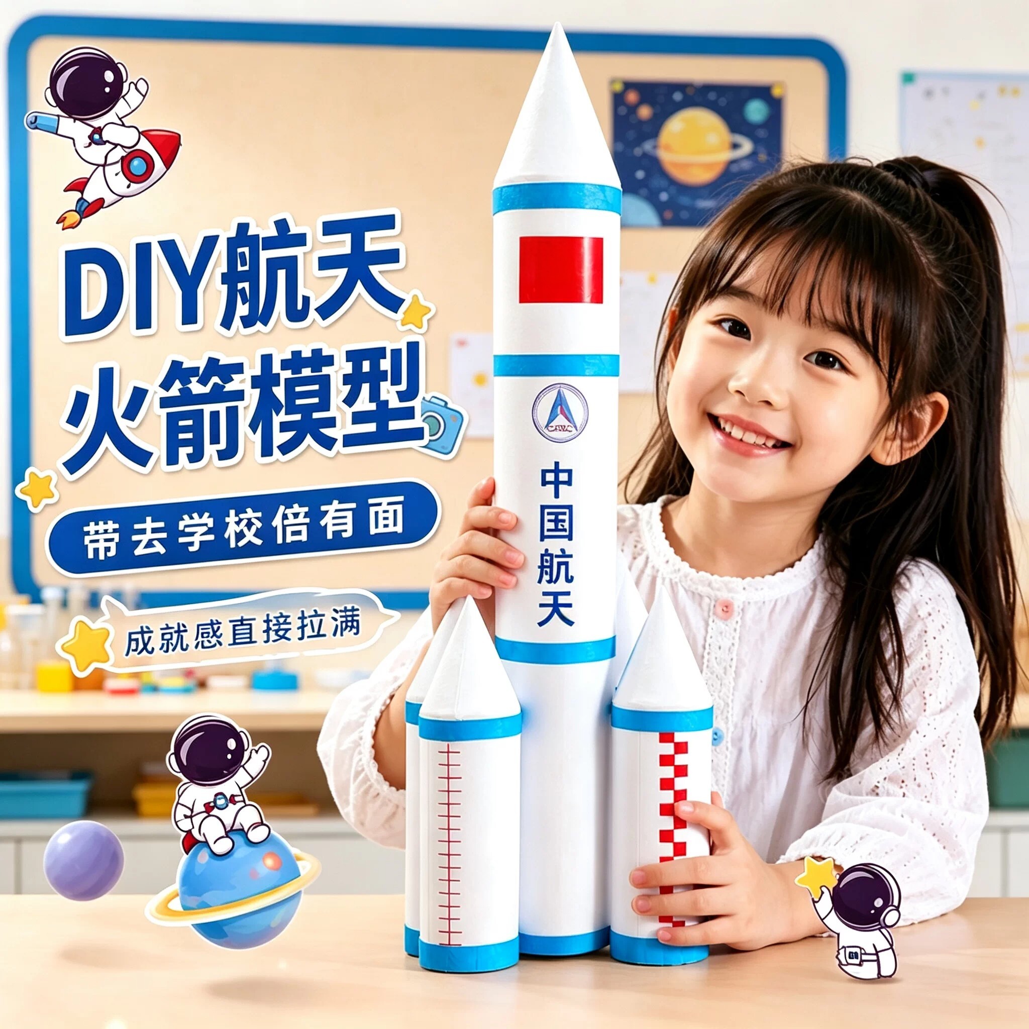 国庆节幼儿园学生手工diy制作材料包半成品礼物航天模型航空火箭6