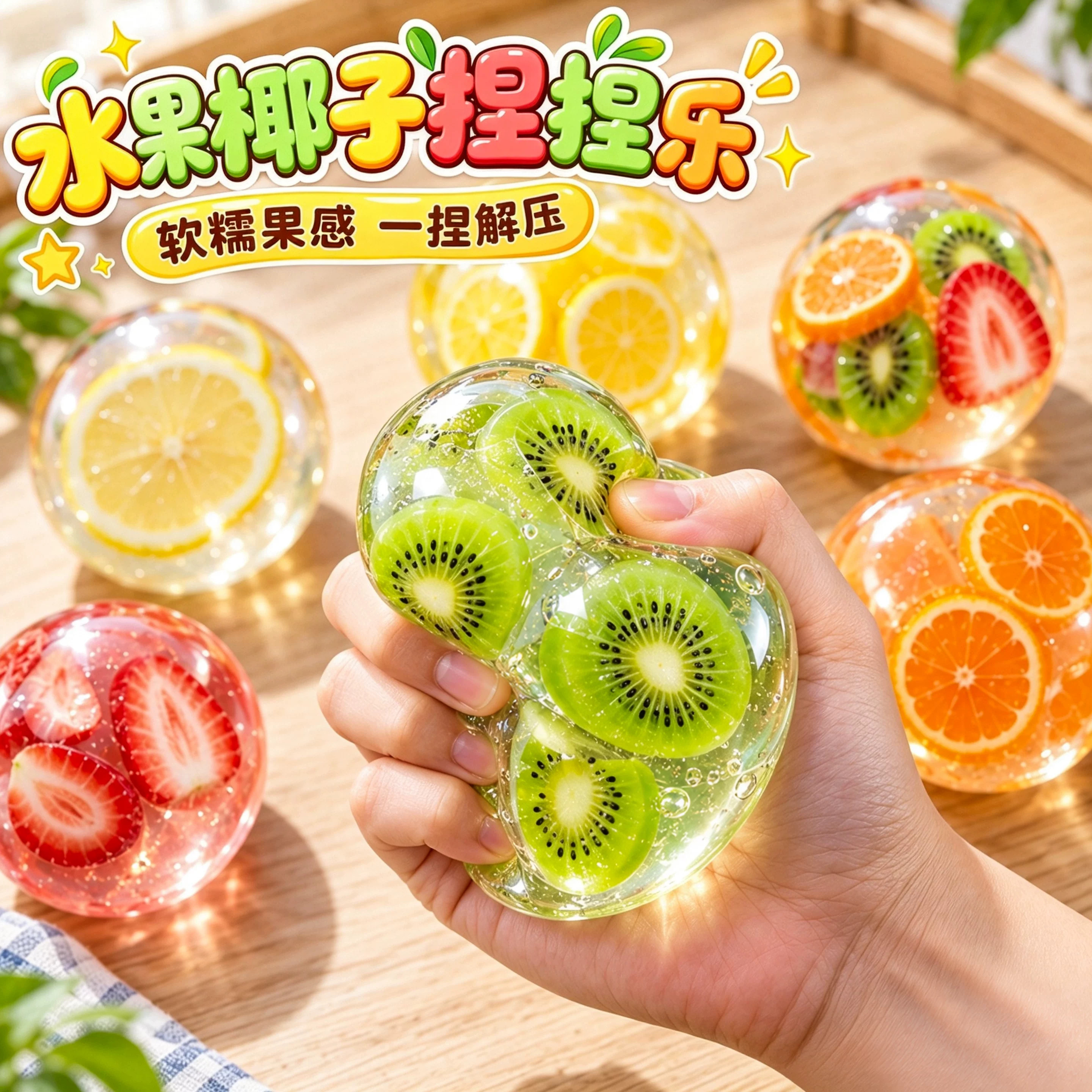 水果椰子球捏捏乐手作球透明慢回图片