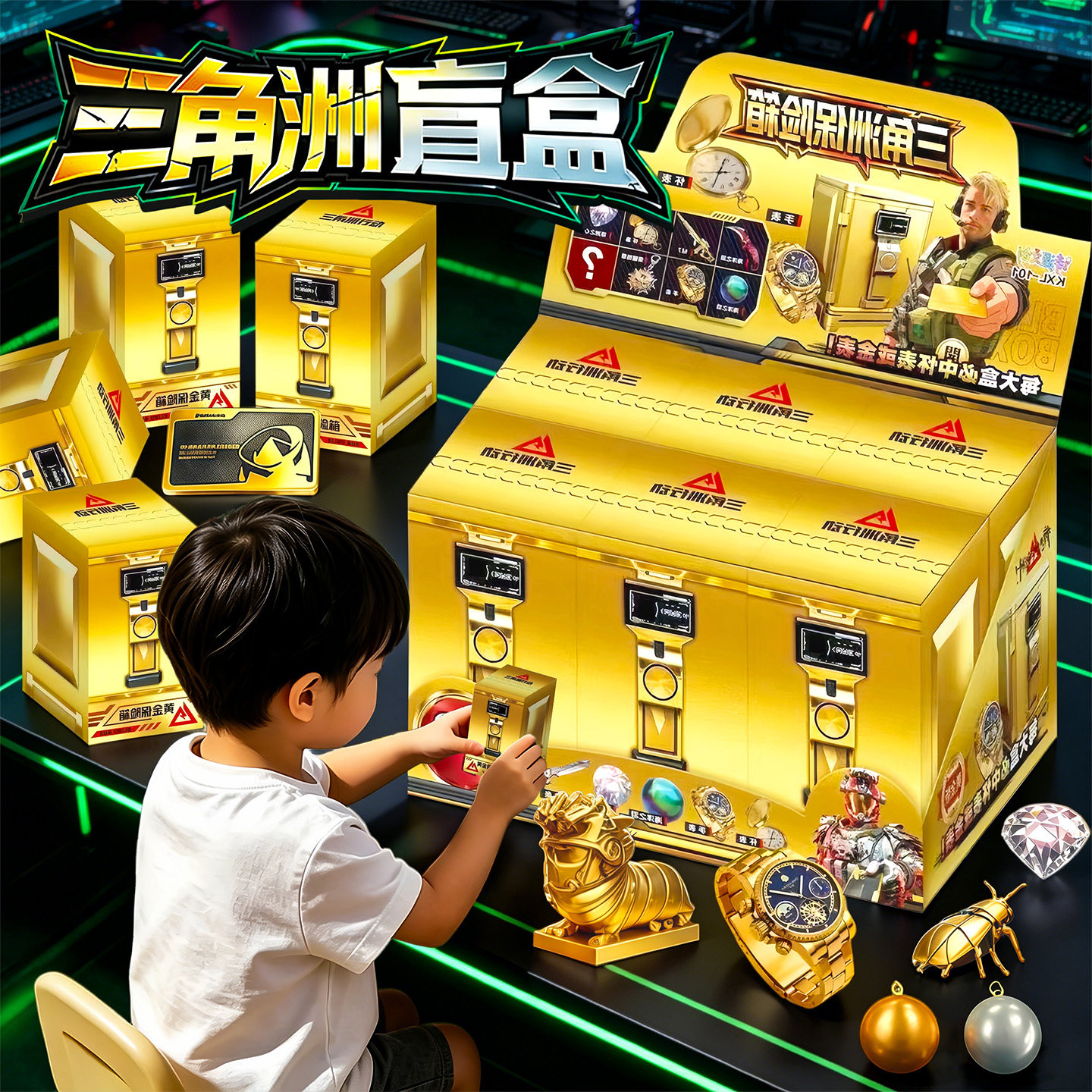 三角洲行动盲盒周边金怀表威虫模型儿童玩具保险箱金手表生日礼物