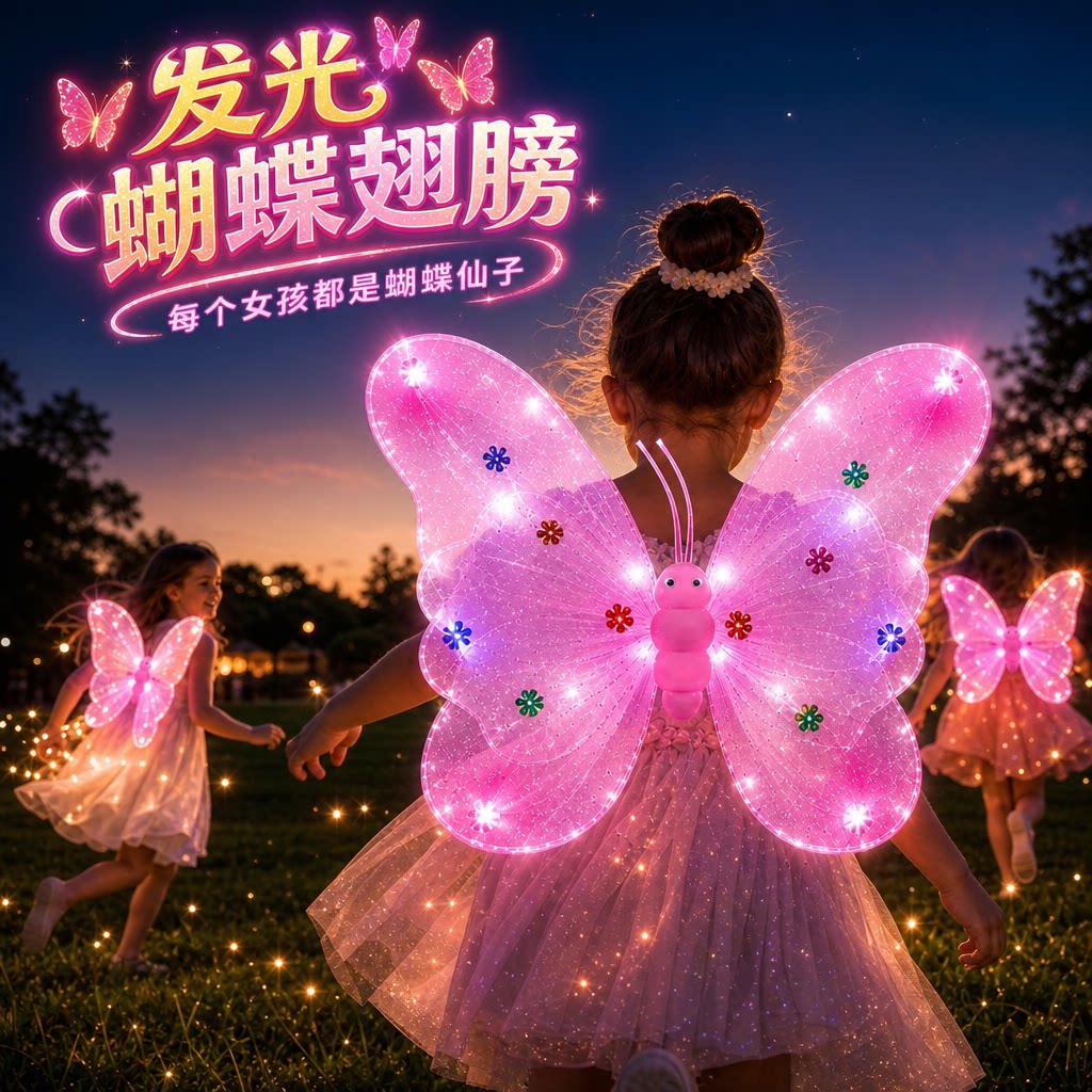 儿童蝴蝶翅膀背饰发光玩具女孩夜图片