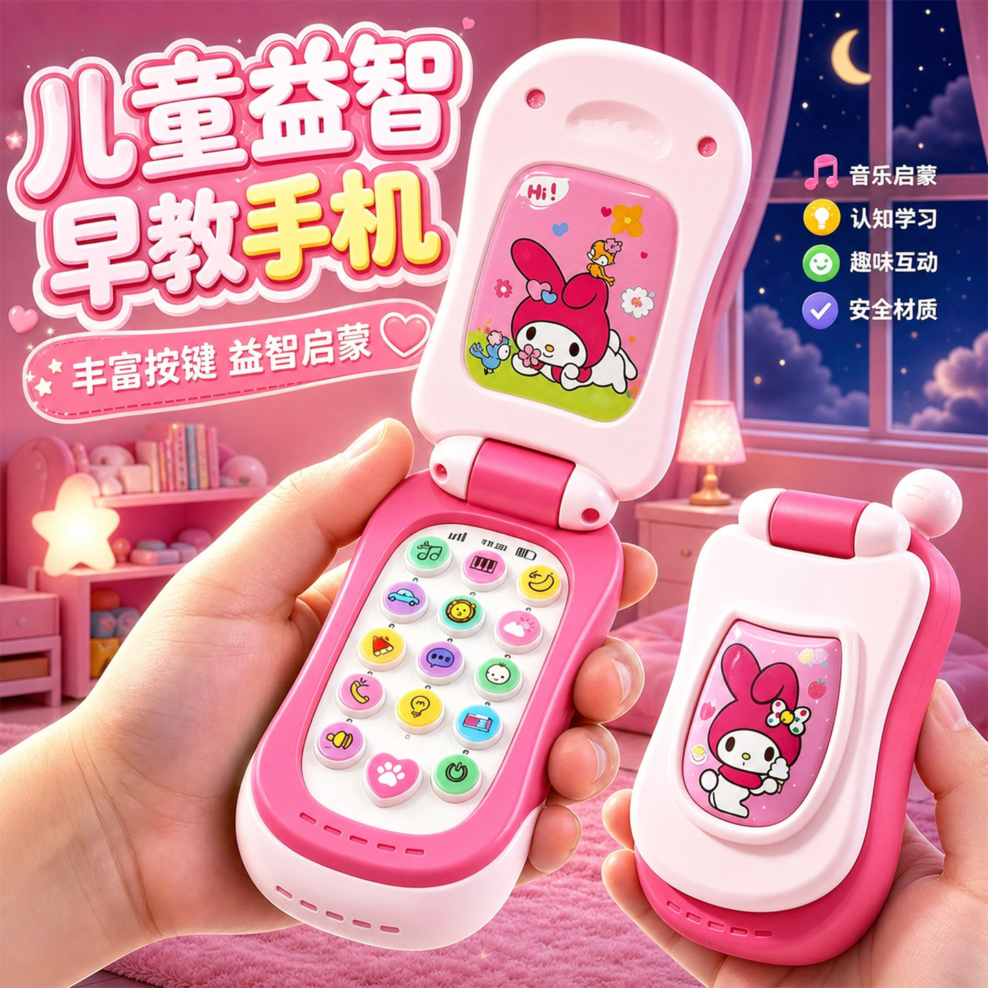 儿童早教仿真手机音乐电话可充电模型机玩具益智公主女童生日礼物
