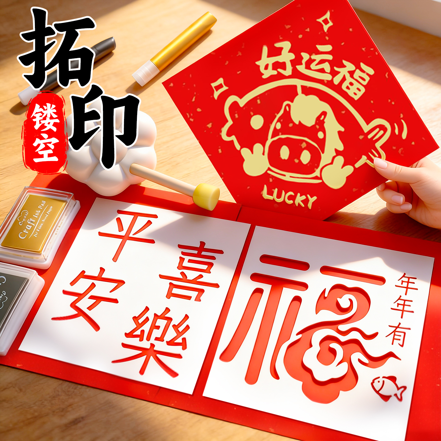 马年福字拓印模版手工diy材料包