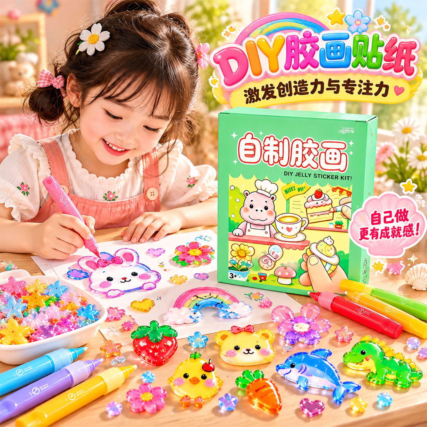 免烤胶画儿童益智玩具手工diy材料包自制炫彩涂鸦立体果冻贴纸书3