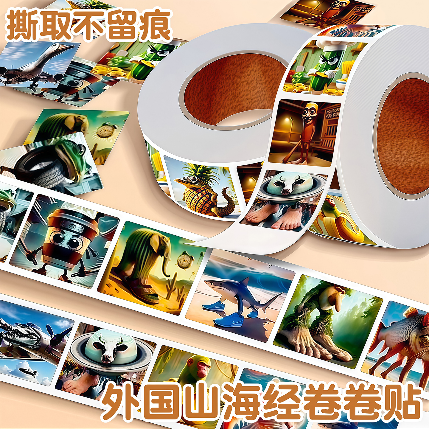 AI外国山海经贴纸卷卷贴儿童木棍人通通3d立体贴画奖励玩具3到6岁
