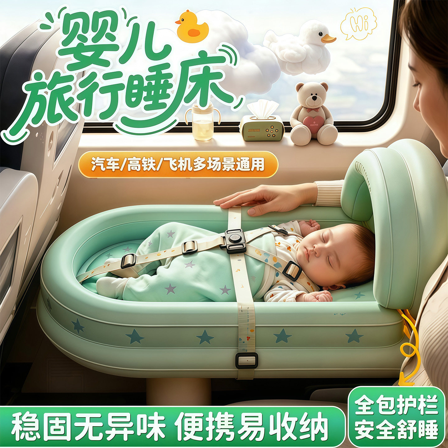 儿童充气床垫车载睡垫宝宝高铁飞机汽车后排长途旅行睡觉带娃神器