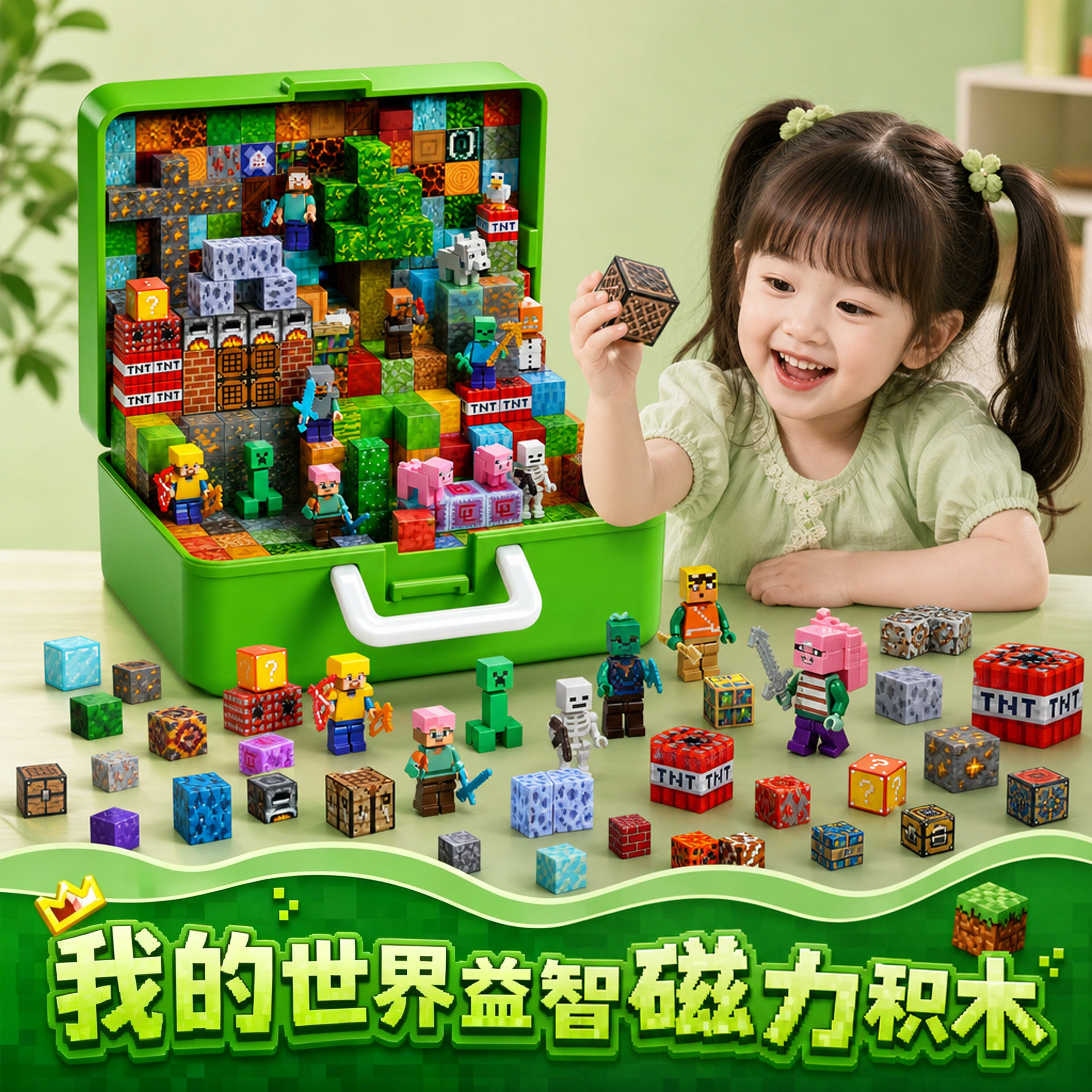 我的世界磁力积木方块磁吸铁益智拼装玩具儿童全套豪华收纳苦力怕