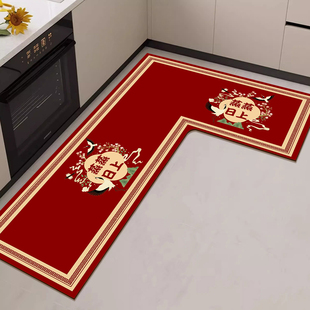 转角厨房垫防滑防油可擦免洗地垫L型专用脚垫红色7字型耐脏垫子