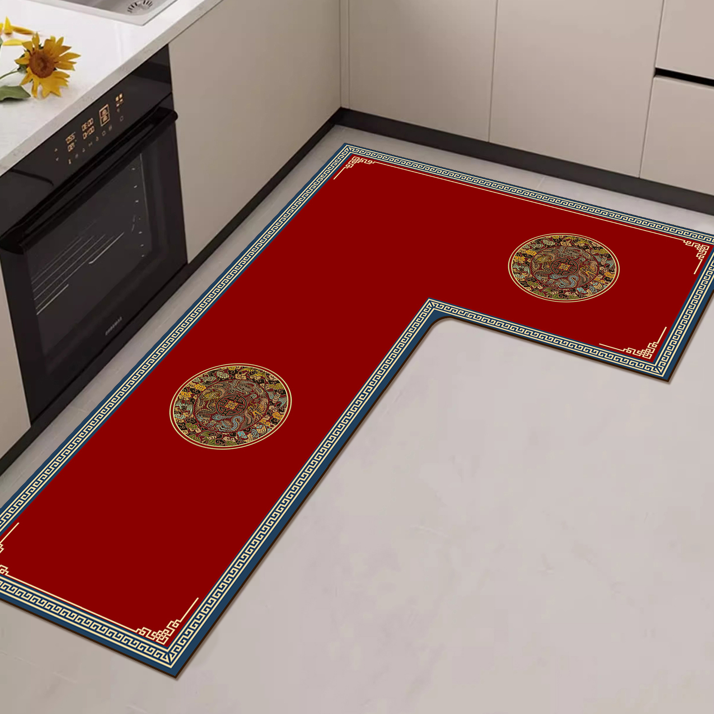 新中式厨房L型转角厨房专用地垫