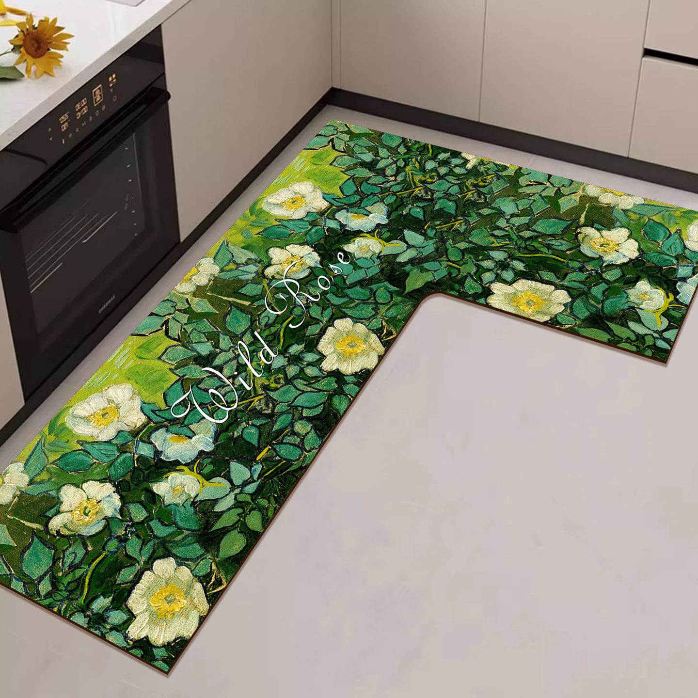 梵高油画L型转角厨房专用地垫