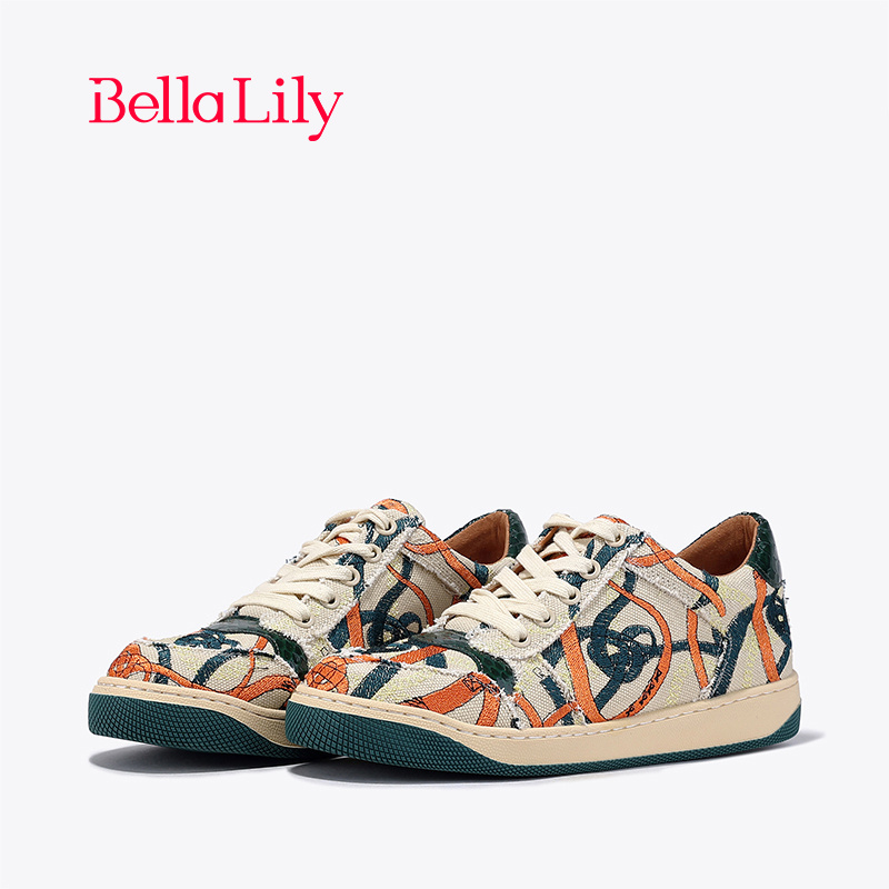 bellalily舒适平底拼色帆布板鞋