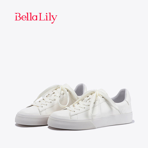 bellalily休闲平底牛皮小白鞋