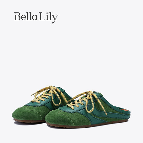 bellalily复古平底牛皮包头拖鞋