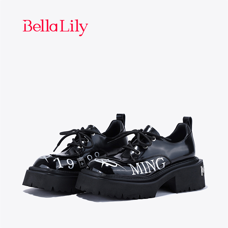 BellaLily新款街头风字母小皮鞋女潮流单鞋百搭JK制服鞋