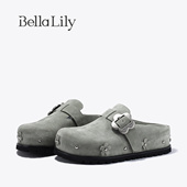 新款 金属牛皮勃肯鞋 女外穿休闲包头拖鞋 BellaLily2026春季 懒人鞋