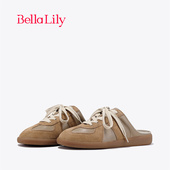 BellaLily新款 休闲板鞋 平底半包拖鞋 女外穿一脚蹬德训鞋