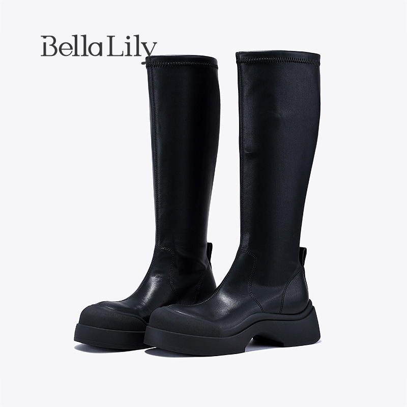 bellalily英伦厚底不过膝长筒靴