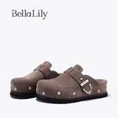 小众气质外穿勃肯鞋 BellaLily2026春季 新款 厚底一脚蹬牛皮包头拖