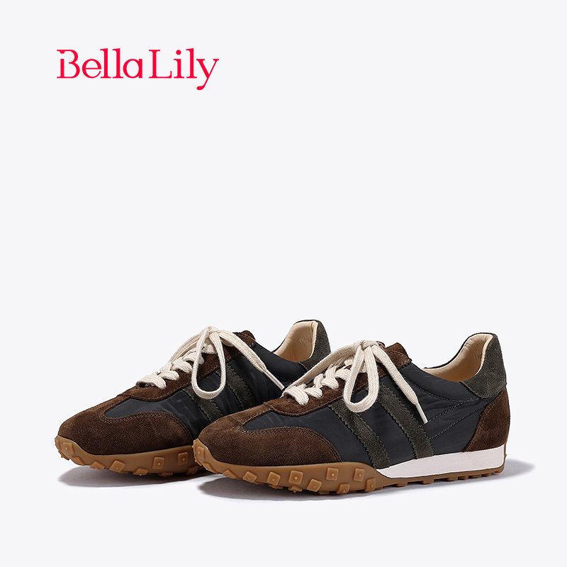 bellalily复古平底拼色阿甘鞋