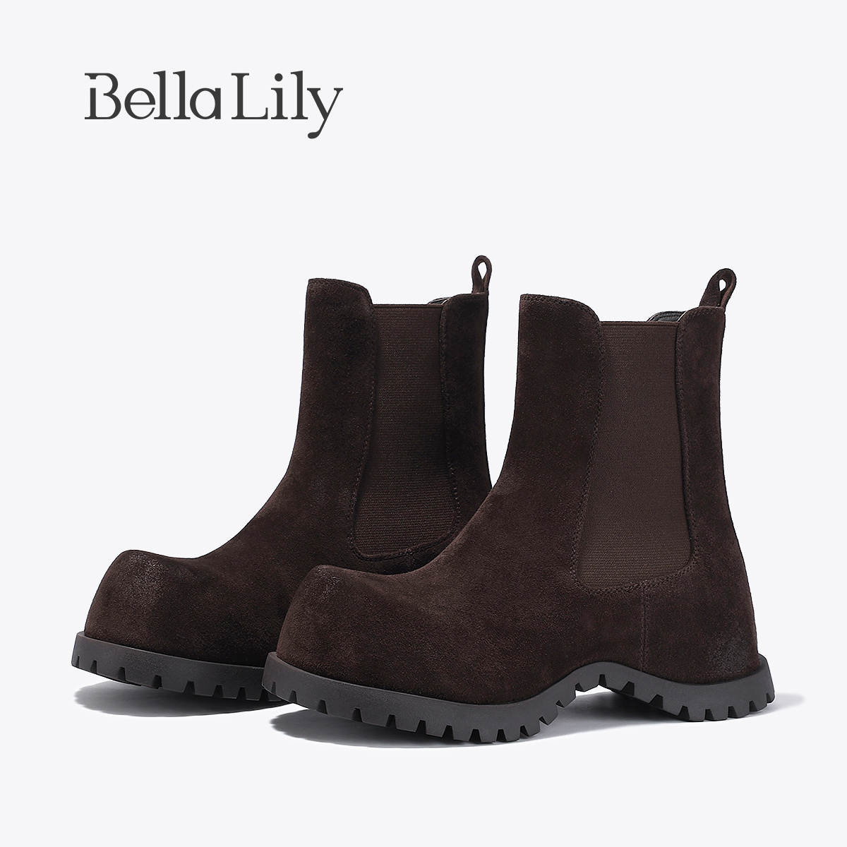 BellaLily2025冬季新款经典磨砂烟筒短靴百搭切尔西靴牛皮马丁靴