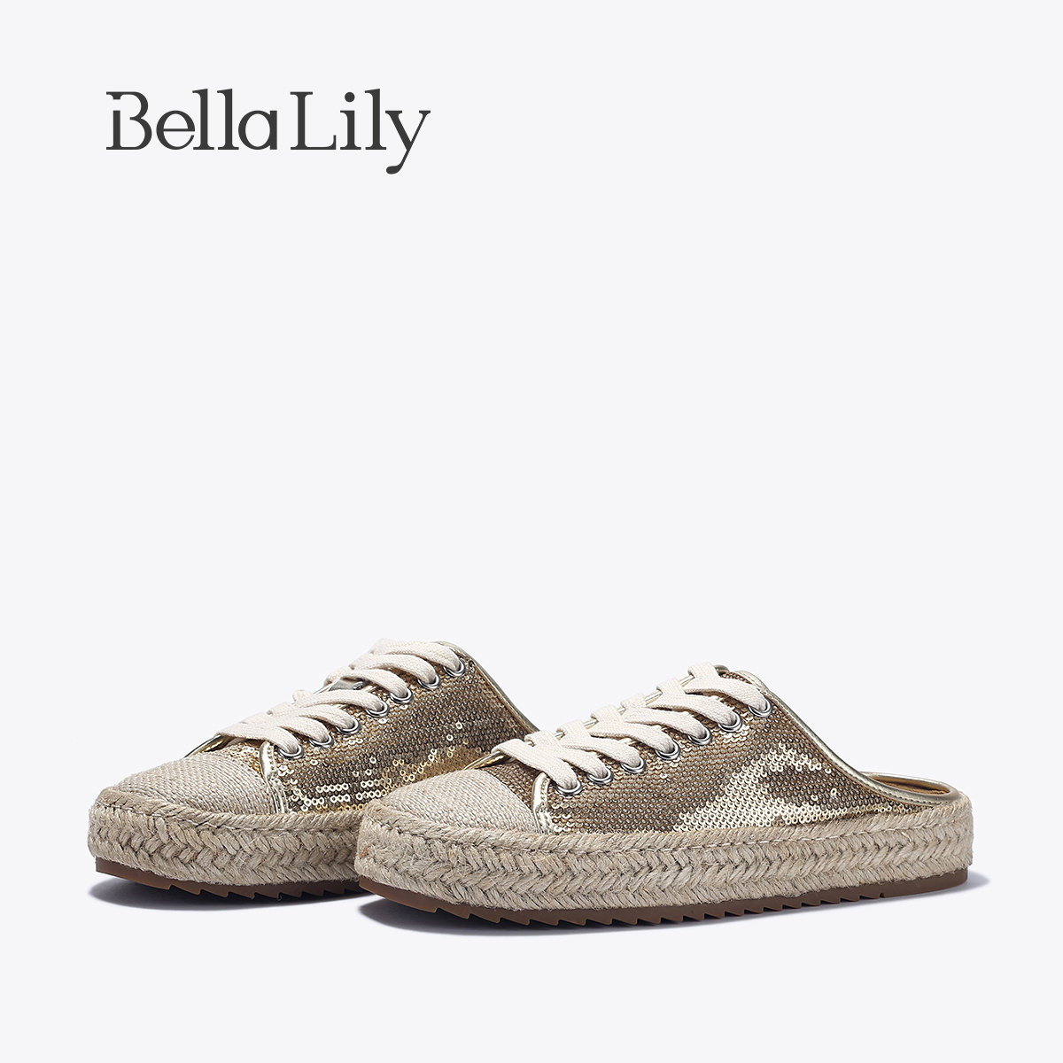 BellaLily新款编织麻绳半包拖鞋女亮片板鞋无后跟休闲外穿鞋子女