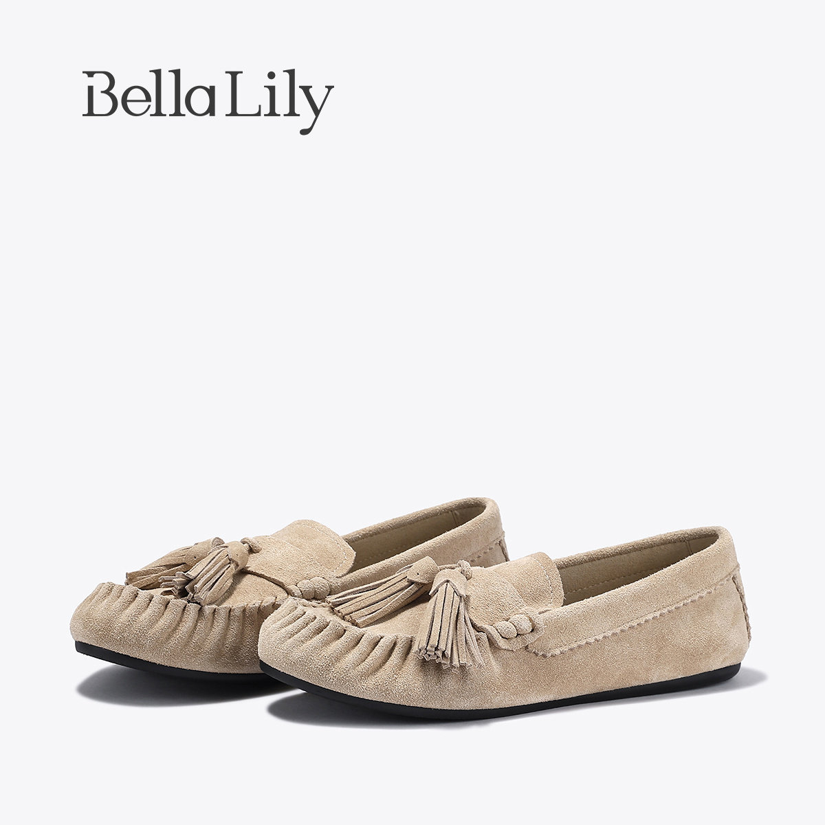 BellaLily2026春季新款时尚牛皮乐福鞋女一脚蹬流苏款平底豆豆鞋,女鞋,乐福鞋（豆豆鞋）,淘宝优惠券,粉丝福利购,淘宝优惠卷