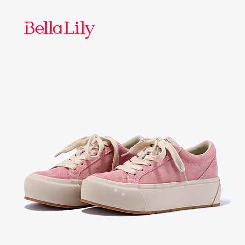 bellalily复古厚底粉色牛皮板鞋