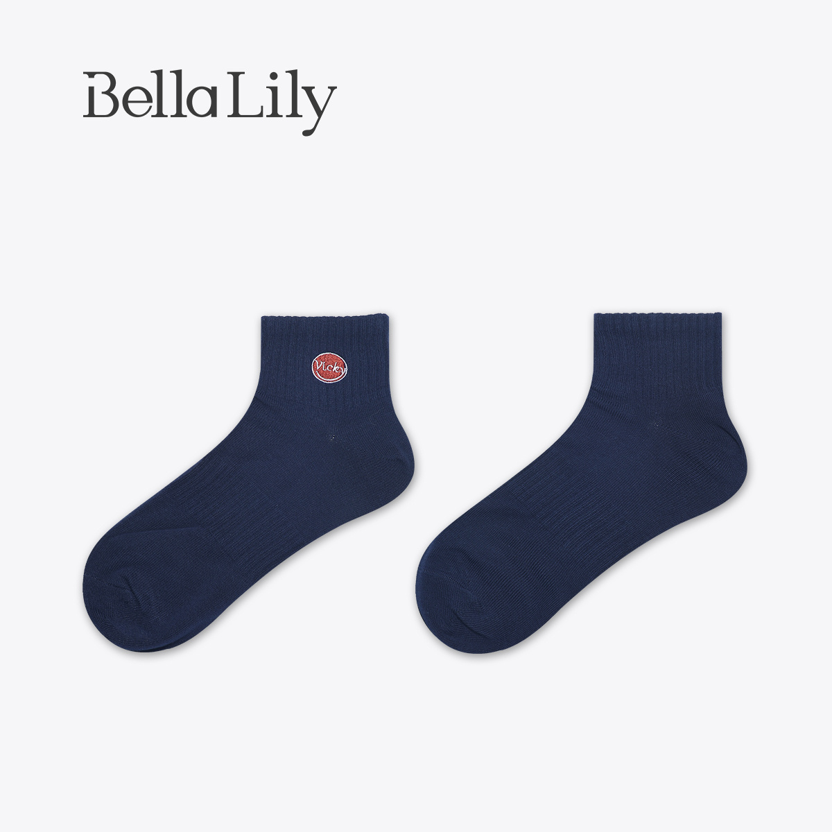 BellaLily春秋款藏蓝色短筒袜子通勤百搭舒适无骨棉袜透气潮袜女