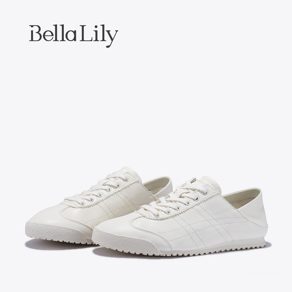 BellaLily2026夏季新款时尚百搭显脚小德训鞋可踩后跟两穿小白鞋