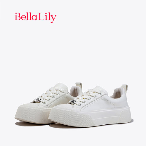 bellalily休闲厚底牛皮小白鞋